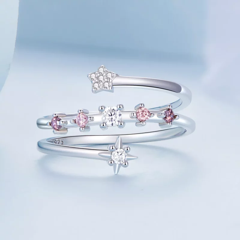 (imagen para) Anillo abierto de múltiples capas con estrellas estilo Pandora - BSR310 - Ver 3