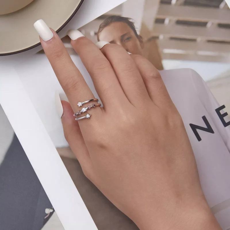 (imagen para) Anillo abierto de múltiples capas con estrellas estilo Pandora - BSR310 - Ver 5