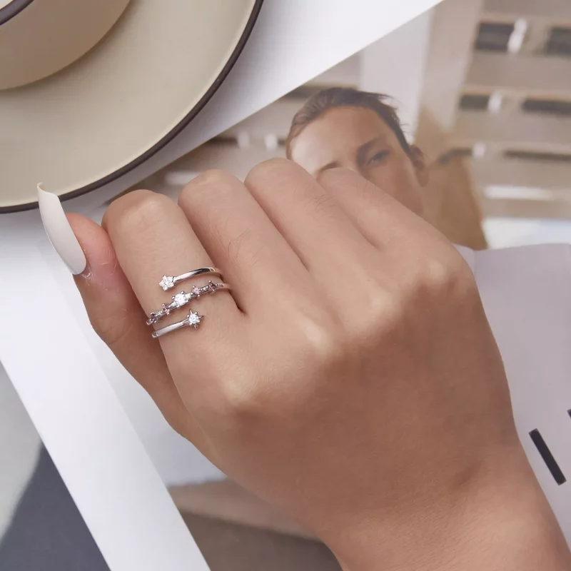 (imagen para) Anillo abierto de múltiples capas con estrellas estilo Pandora - BSR310 - Ver 6
