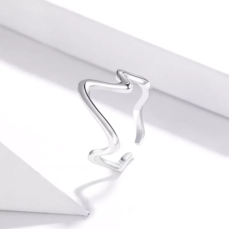 (imagen para) Anillo abierto de ondas de plata estilo Pandora - SCR673 - Ver 2