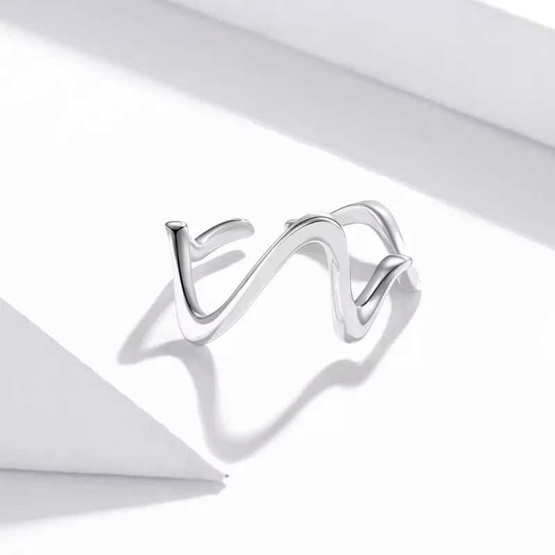 (imagen para) Anillo abierto de ondas de plata estilo Pandora - SCR673 - Ver 3