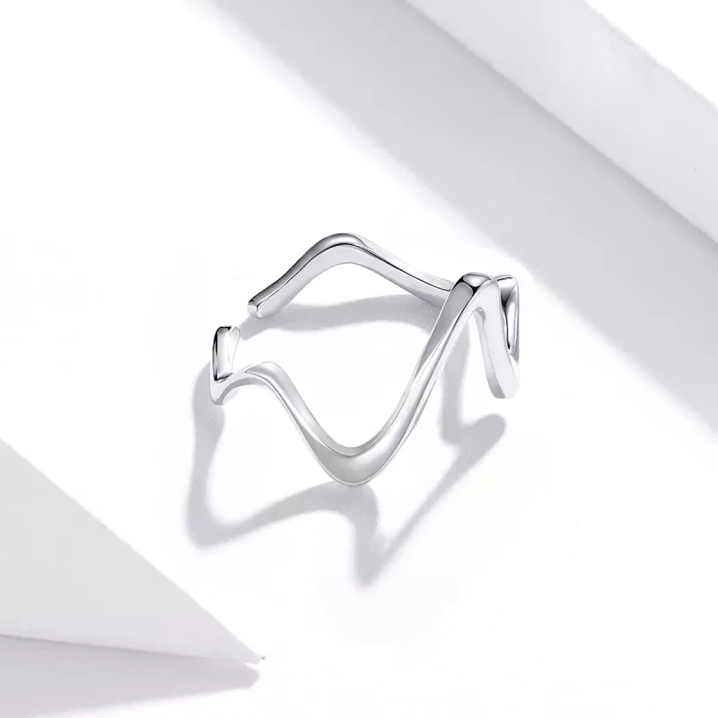 (imagen para) Anillo abierto de ondas de plata estilo Pandora - SCR673 - Ver 4