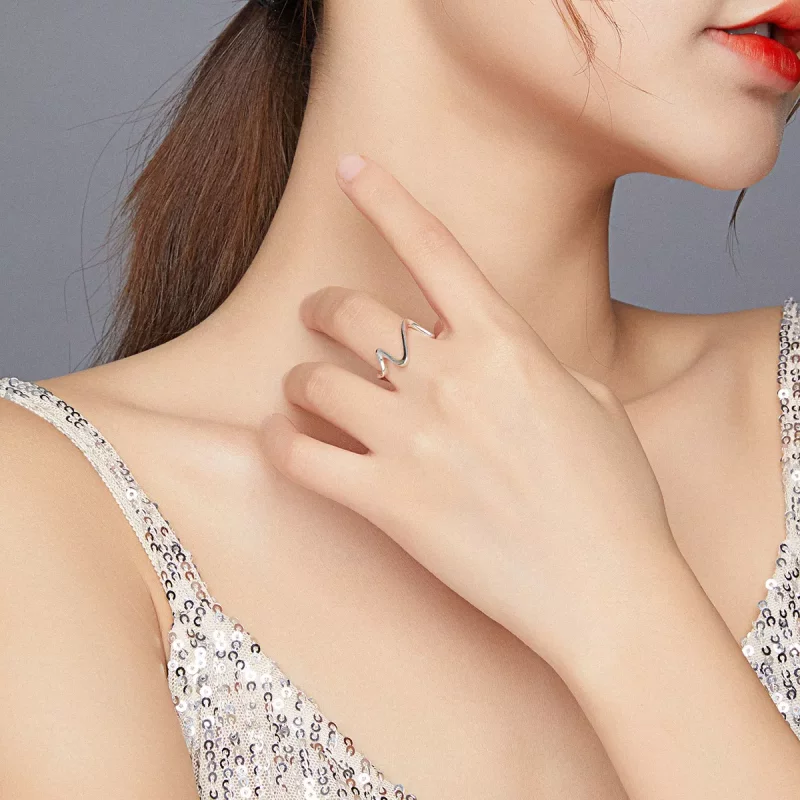 (imagen para) Anillo abierto de ondas de plata estilo Pandora - SCR673 - Ver 7