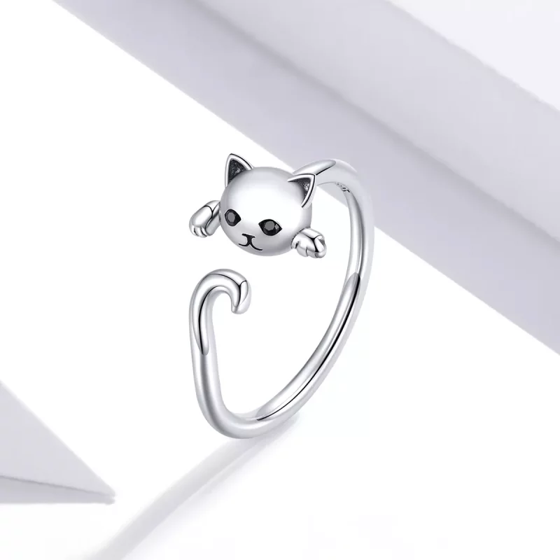 (imagen para) Anillo abierto de plata con estilo Pandora de gato lindo - SCR707 - Ver 2
