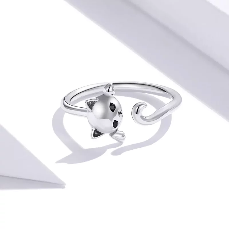 (imagen para) Anillo abierto de plata con estilo Pandora de gato lindo - SCR707 - Ver 3