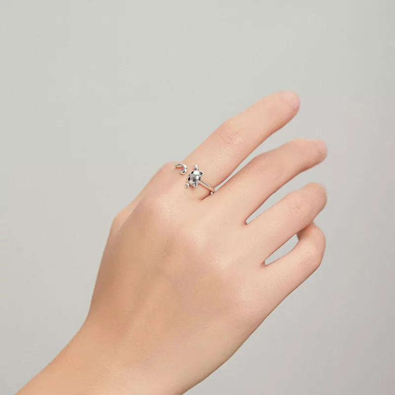 (imagen para) Anillo abierto de plata con estilo Pandora de gato lindo - SCR707 - Ver 5