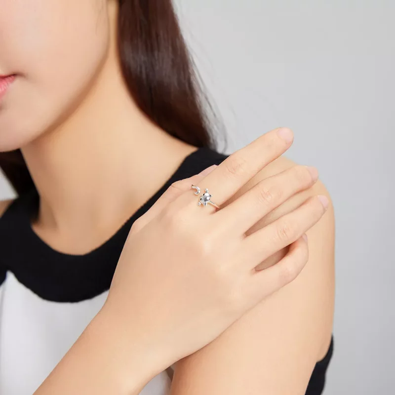 (imagen para) Anillo abierto de plata con estilo Pandora de gato lindo - SCR707 - Ver 7