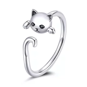 (imagen para) Anillo abierto de plata con estilo Pandora de gato lindo - SCR707