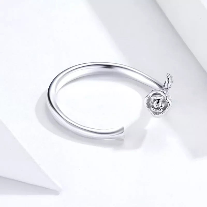 (imagen para) Anillo abierto de plata con estilo Pandora y flor de rosa - BSR065 - Ver 2