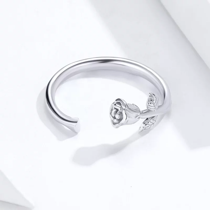 (imagen para) Anillo abierto de plata con estilo Pandora y flor de rosa - BSR065 - Ver 3