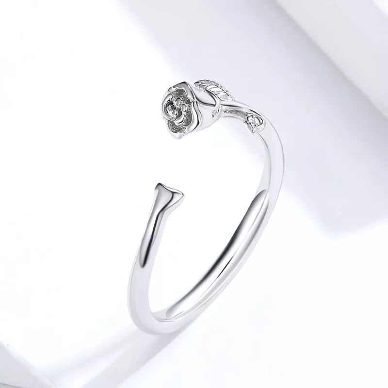 (imagen para) Anillo abierto de plata con estilo Pandora y flor de rosa - BSR065 - Ver 4