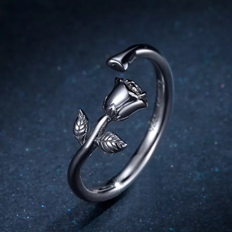 (imagen para) Anillo abierto de plata con estilo Pandora y flor de rosa - BSR065 - Ver 5