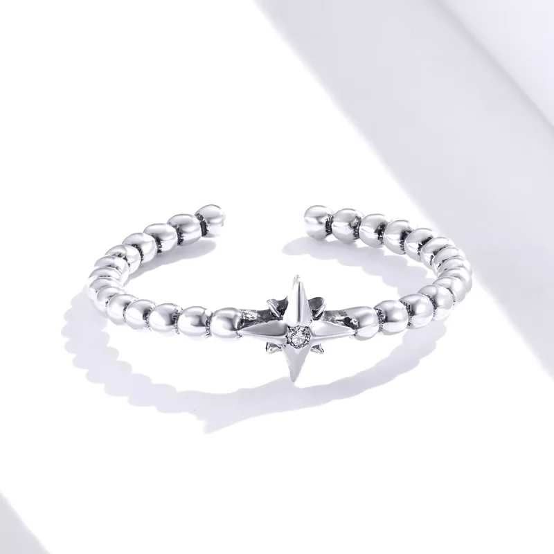(imagen para) Anillo abierto de plata con estrella estilo Pandora - SCR647 - Ver 2