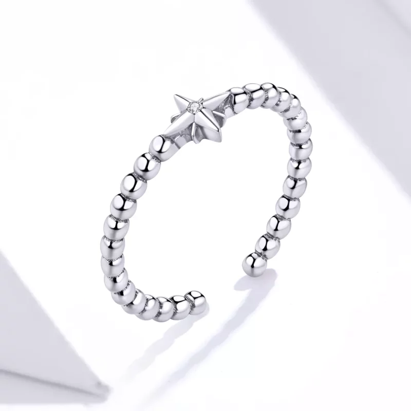 (imagen para) Anillo abierto de plata con estrella estilo Pandora - SCR647 - Ver 4