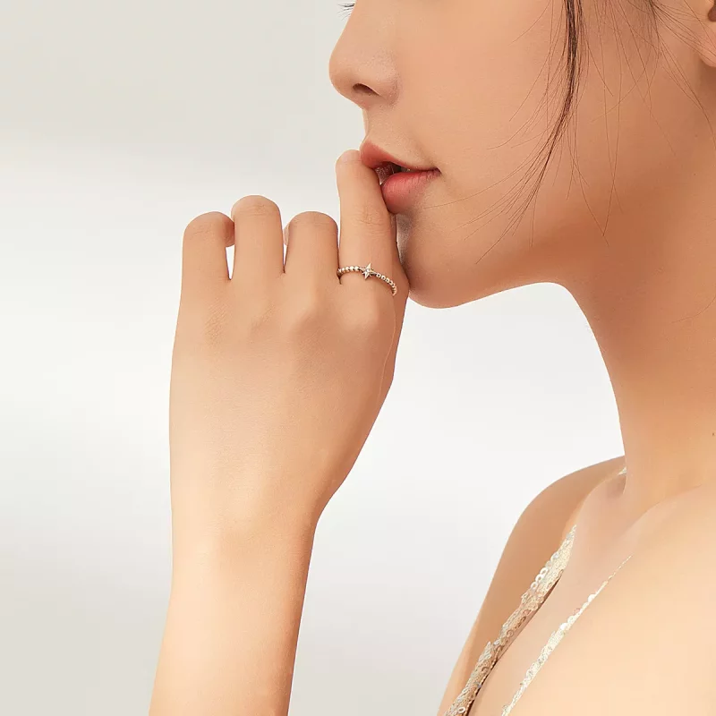 (imagen para) Anillo abierto de plata con estrella estilo Pandora - SCR647 - Ver 5
