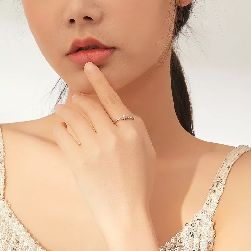 (imagen para) Anillo abierto de plata con estrella estilo Pandora - SCR647 - Ver 7