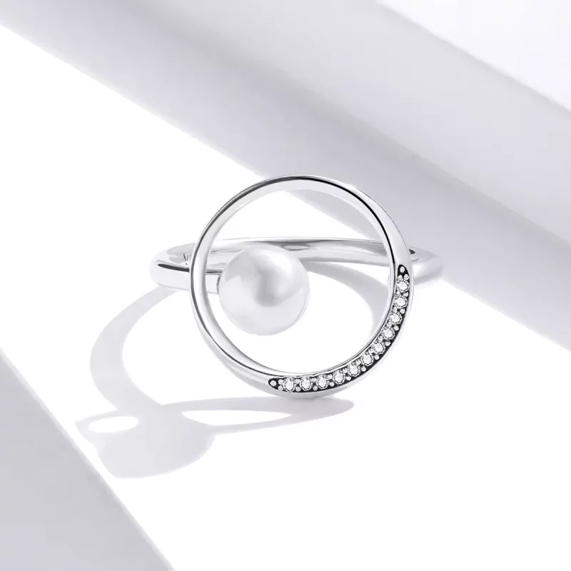 (imagen para) Anillo abierto de plata con perla suave estilo Pandora - SCR664 - Ver 2