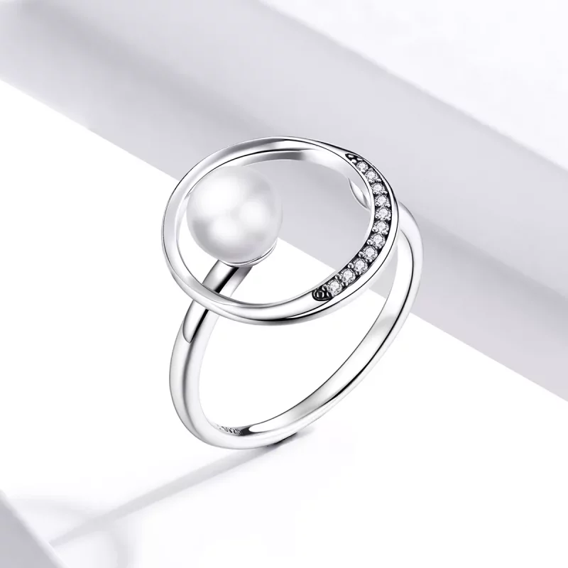 (imagen para) Anillo abierto de plata con perla suave estilo Pandora - SCR664 - Ver 3