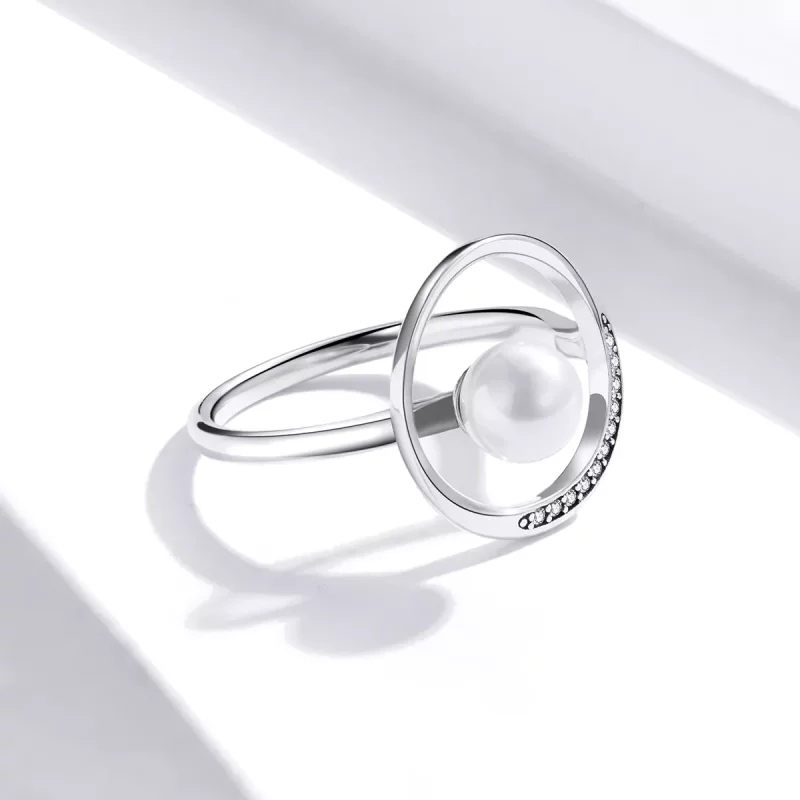(imagen para) Anillo abierto de plata con perla suave estilo Pandora - SCR664 - Ver 4