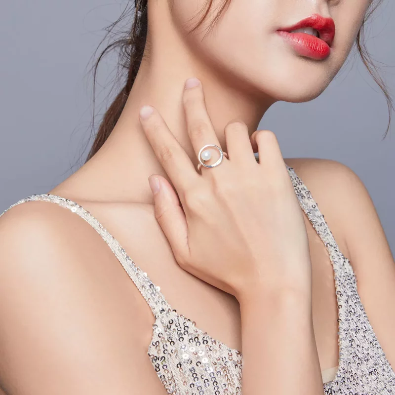 (imagen para) Anillo abierto de plata con perla suave estilo Pandora - SCR664 - Ver 6