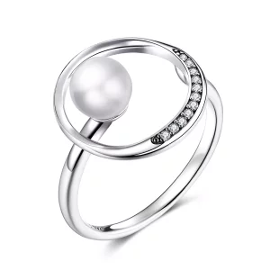 (imagen para) Anillo abierto de plata con perla suave estilo Pandora - SCR664