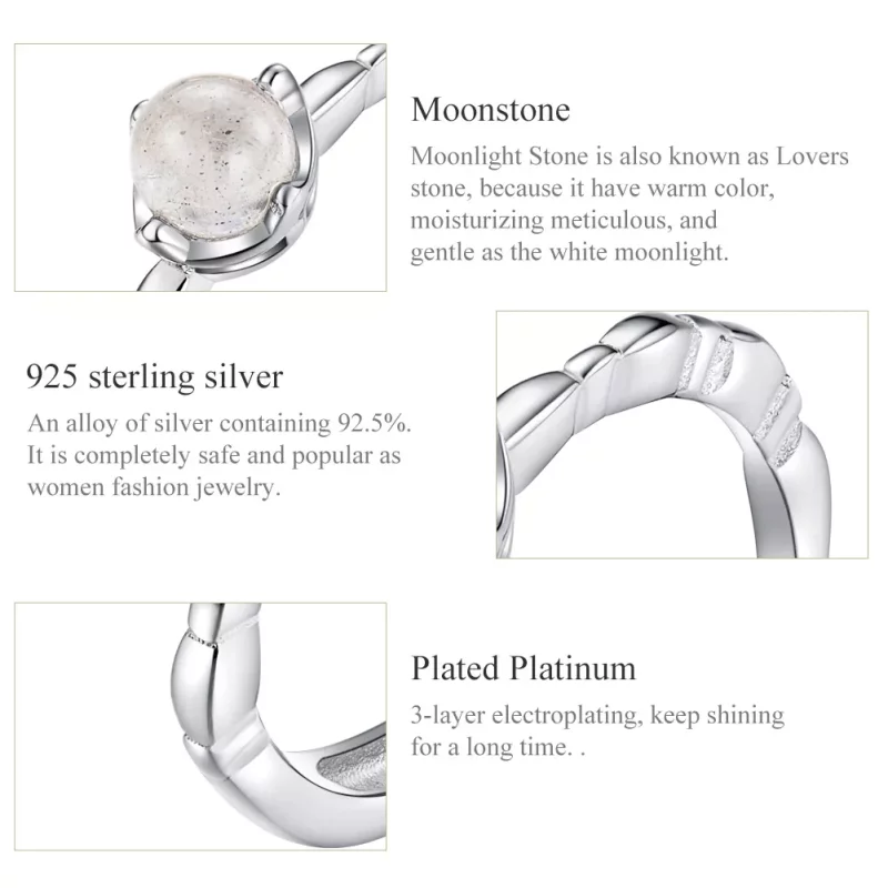 (imagen para) Anillo abierto de plata con piedra lunar al estilo de Pandora - SCR536 - Ver 3