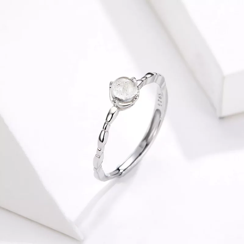 (imagen para) Anillo abierto de plata con piedra lunar al estilo de Pandora - SCR536 - Ver 4