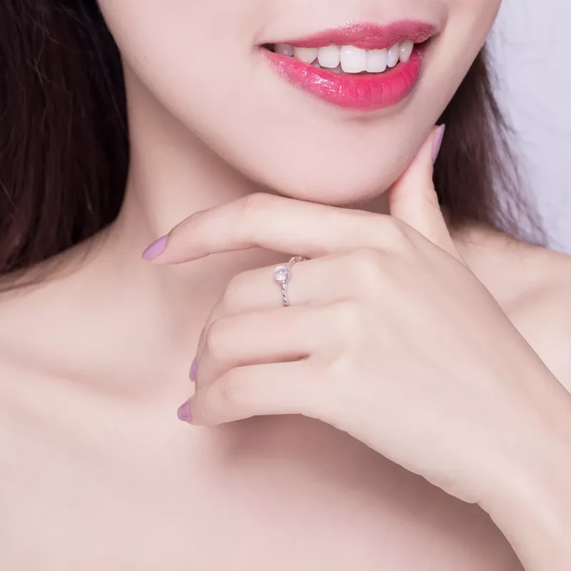 (imagen para) Anillo abierto de plata con piedra lunar al estilo de Pandora - SCR536 - Ver 6