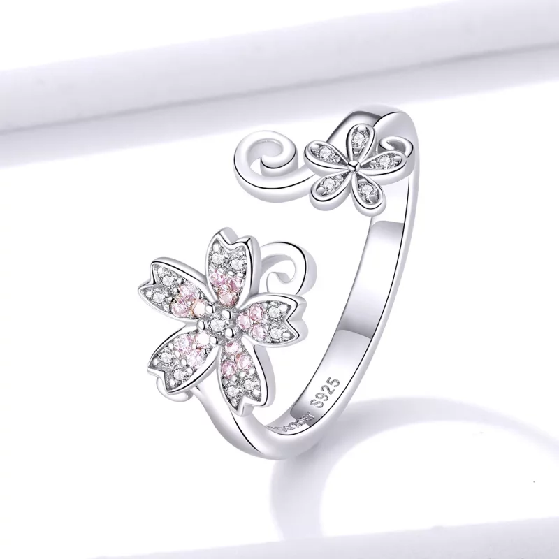(imagen para) Anillo abierto de plata estilo Pandora con brillante diseño de Margarita - BSR08 - Ver 2