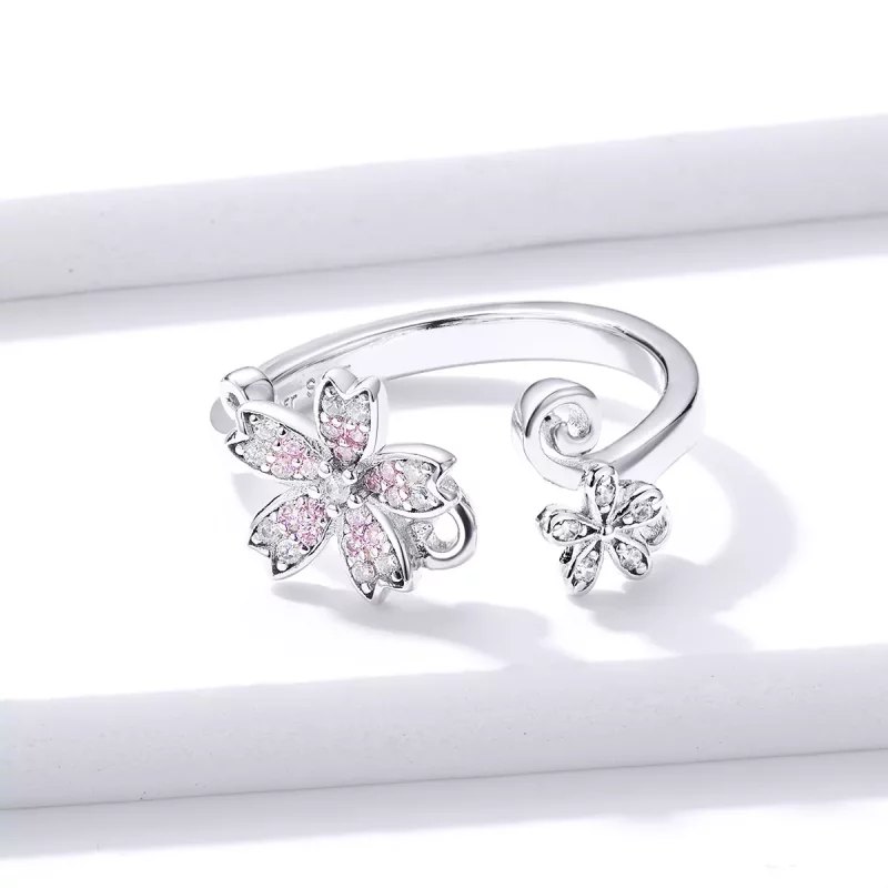 (imagen para) Anillo abierto de plata estilo Pandora con brillante diseño de Margarita - BSR08 - Ver 3