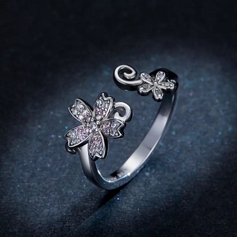 (imagen para) Anillo abierto de plata estilo Pandora con brillante diseño de Margarita - BSR08 - Ver 5