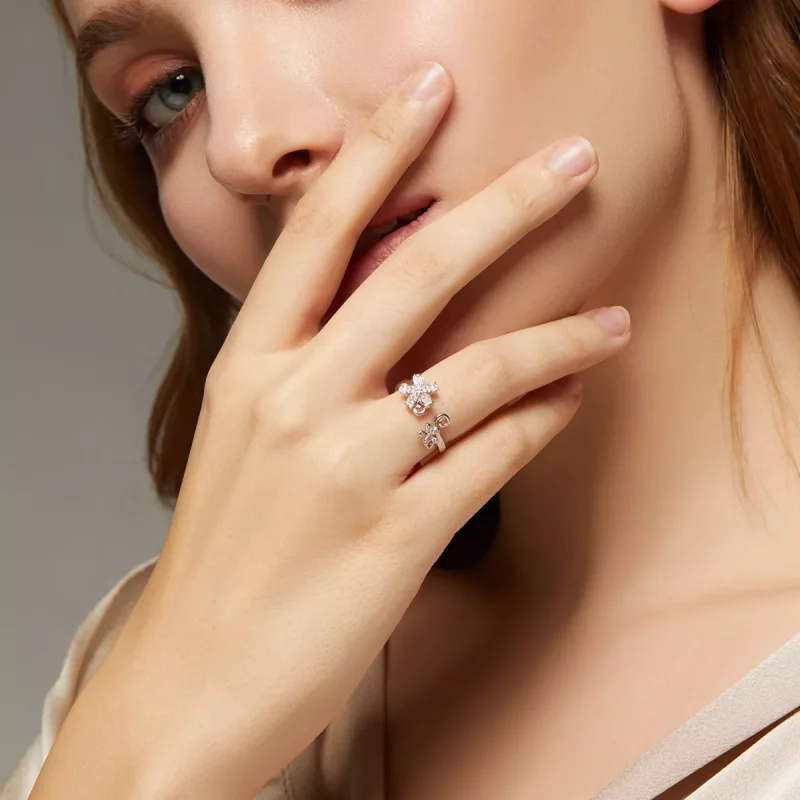 (imagen para) Anillo abierto de plata estilo Pandora con brillante diseño de Margarita - BSR08 - Ver 6