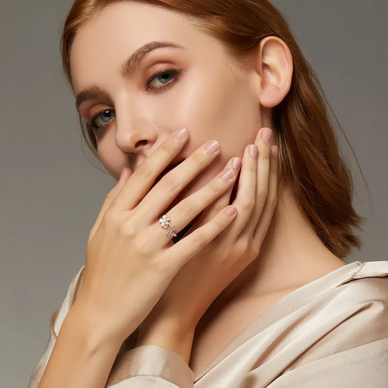 (imagen para) Anillo abierto de plata estilo Pandora con brillante diseño de Margarita - BSR08 - Ver 7