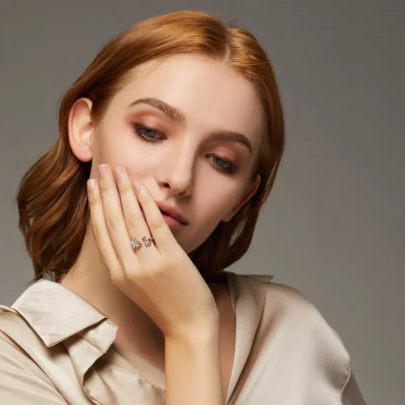 (imagen para) Anillo abierto de plata estilo Pandora con brillante diseño de Margarita - BSR08 - Ver 8