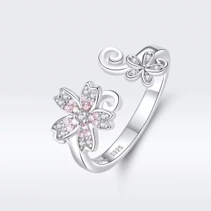 (imagen para) Anillo abierto de plata estilo Pandora con brillante diseño de Margarita - BSR086