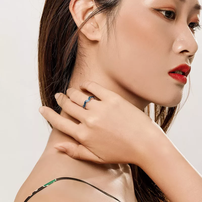 (imagen para) Anillo abierto de plata estilo Pandora con cielo estrellado de Van Gogh - SCR608 - Ver 5