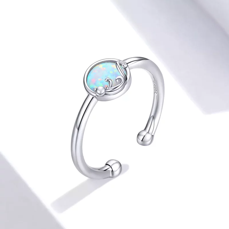 (imagen para) Anillo abierto de plata estilo Pandora con diseño de gatito en brillo - SCR651 - Ver 2