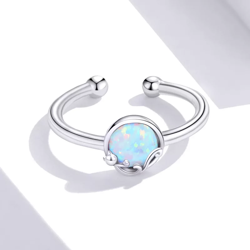 (imagen para) Anillo abierto de plata estilo Pandora con diseño de gatito en brillo - SCR651 - Ver 3