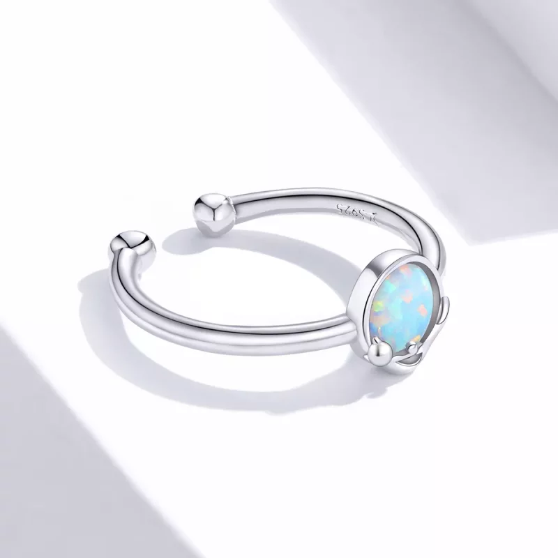 (imagen para) Anillo abierto de plata estilo Pandora con diseño de gatito en brillo - SCR651 - Ver 4