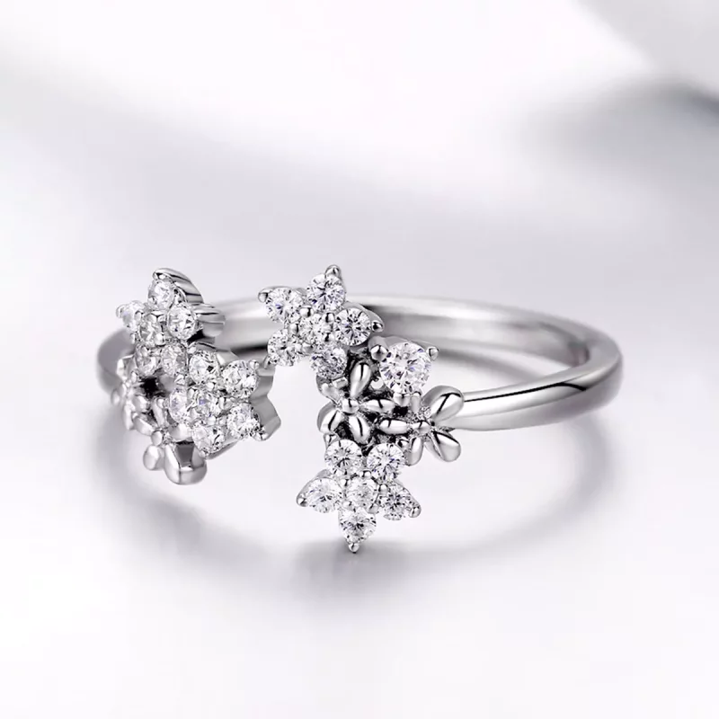 (imagen para) Anillo abierto de plata estilo Pandora con Gypsophila - BSR021 - Ver 2