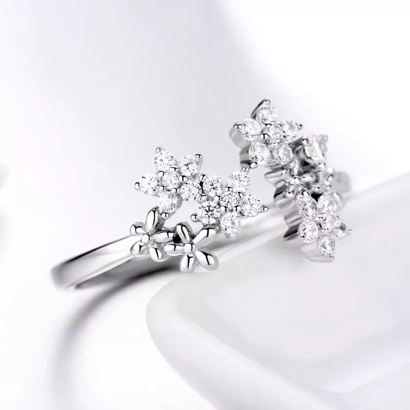 (imagen para) Anillo abierto de plata estilo Pandora con Gypsophila - BSR021 - Ver 3