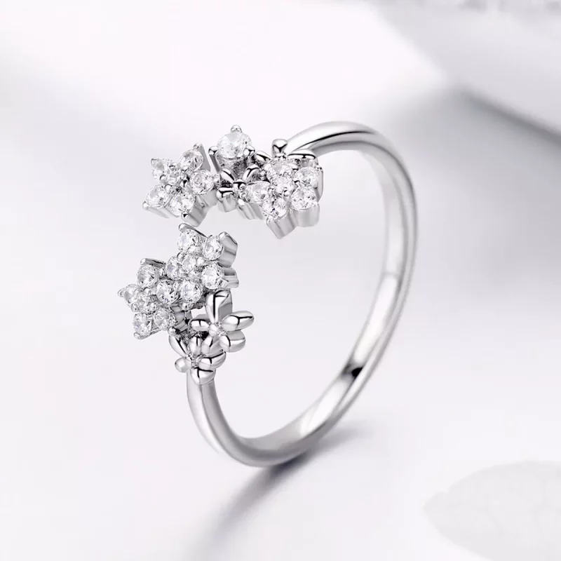 (imagen para) Anillo abierto de plata estilo Pandora con Gypsophila - BSR021 - Ver 4