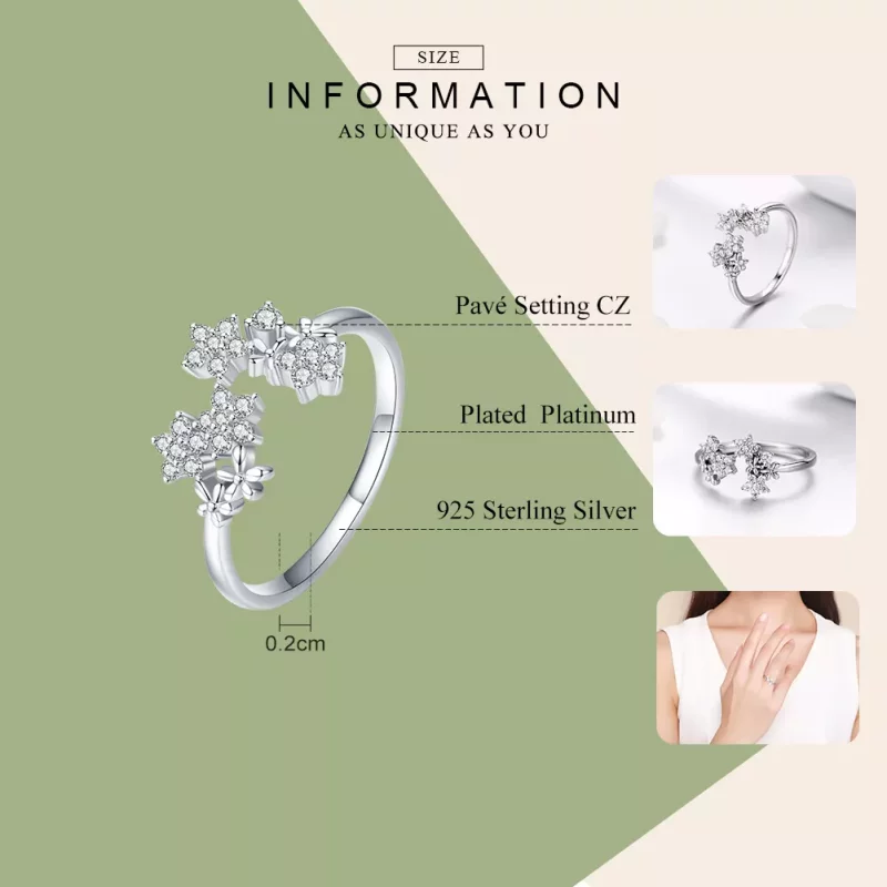 (imagen para) Anillo abierto de plata estilo Pandora con Gypsophila - BSR021 - Ver 7