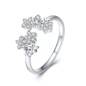 (imagen para) Anillo abierto de plata estilo Pandora con Gypsophila - BSR021