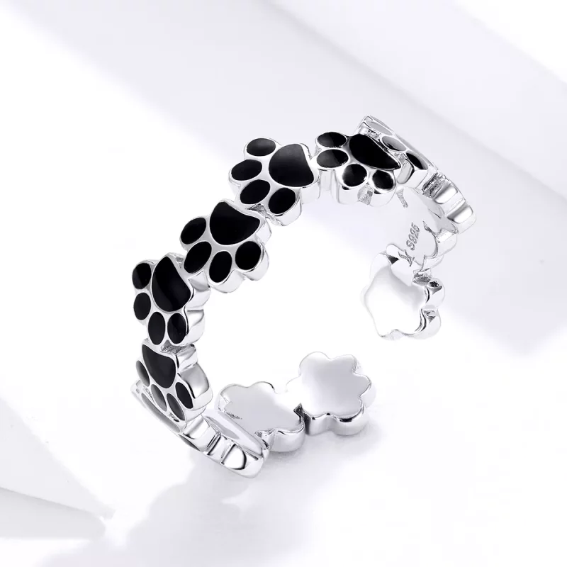 (imagen para) Anillo abierto de plata estilo Pandora con huella encantadora - SCR603 - Ver 2