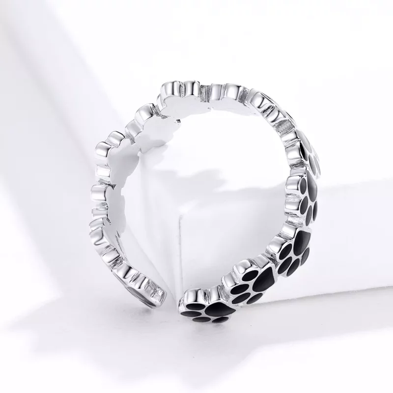 (imagen para) Anillo abierto de plata estilo Pandora con huella encantadora - SCR603 - Ver 3