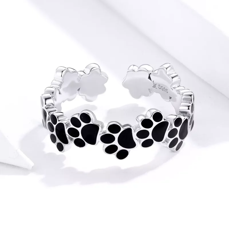 (imagen para) Anillo abierto de plata estilo Pandora con huella encantadora - SCR603 - Ver 4