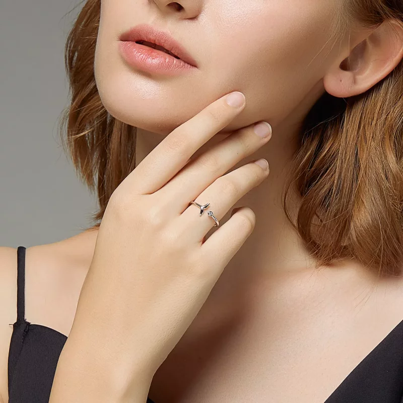 (imagen para) Anillo Abierto de Plata Estilo Pandora con Lágrima de Sirena - SCR618-A - Ver 6