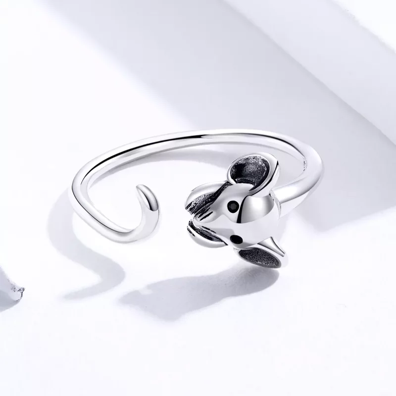 (imagen para) Anillo abierto de plata estilo Pandora con lindo ratón - SCR632 - Ver 3