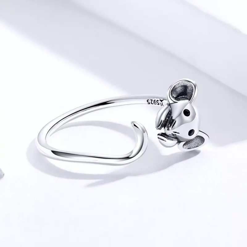 (imagen para) Anillo abierto de plata estilo Pandora con lindo ratón - SCR632 - Ver 4